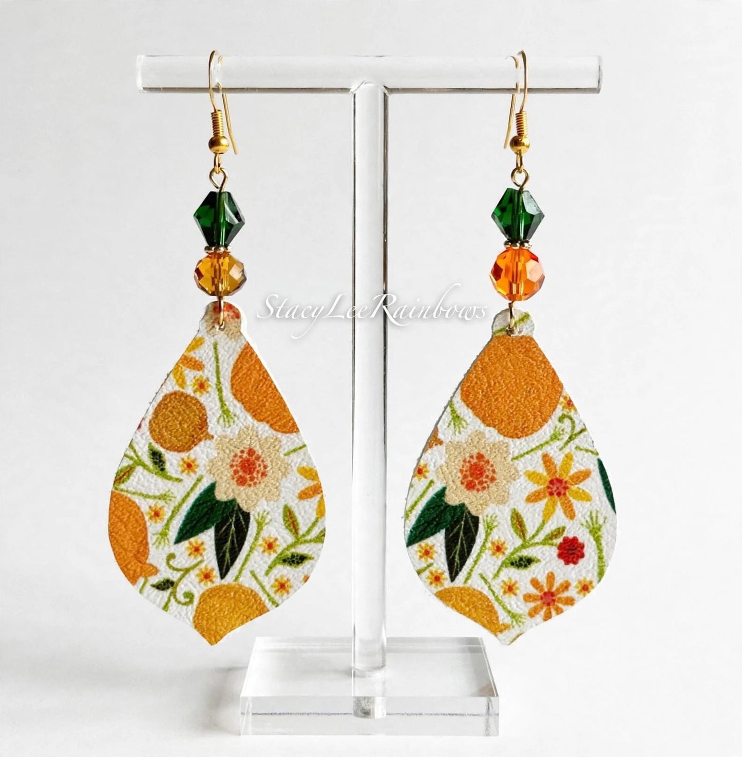 Floral Pattern Faux Leather Earrings - Delightful Teardrop Jewelry