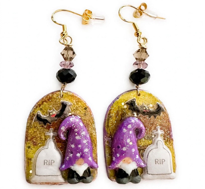 Dangle Clay Resin Gnome Halloween Earrings