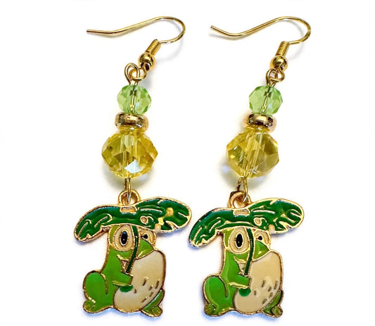 Lily Pad Frog Enamel Earrings - Cute Quirky Dangle Jewelry
