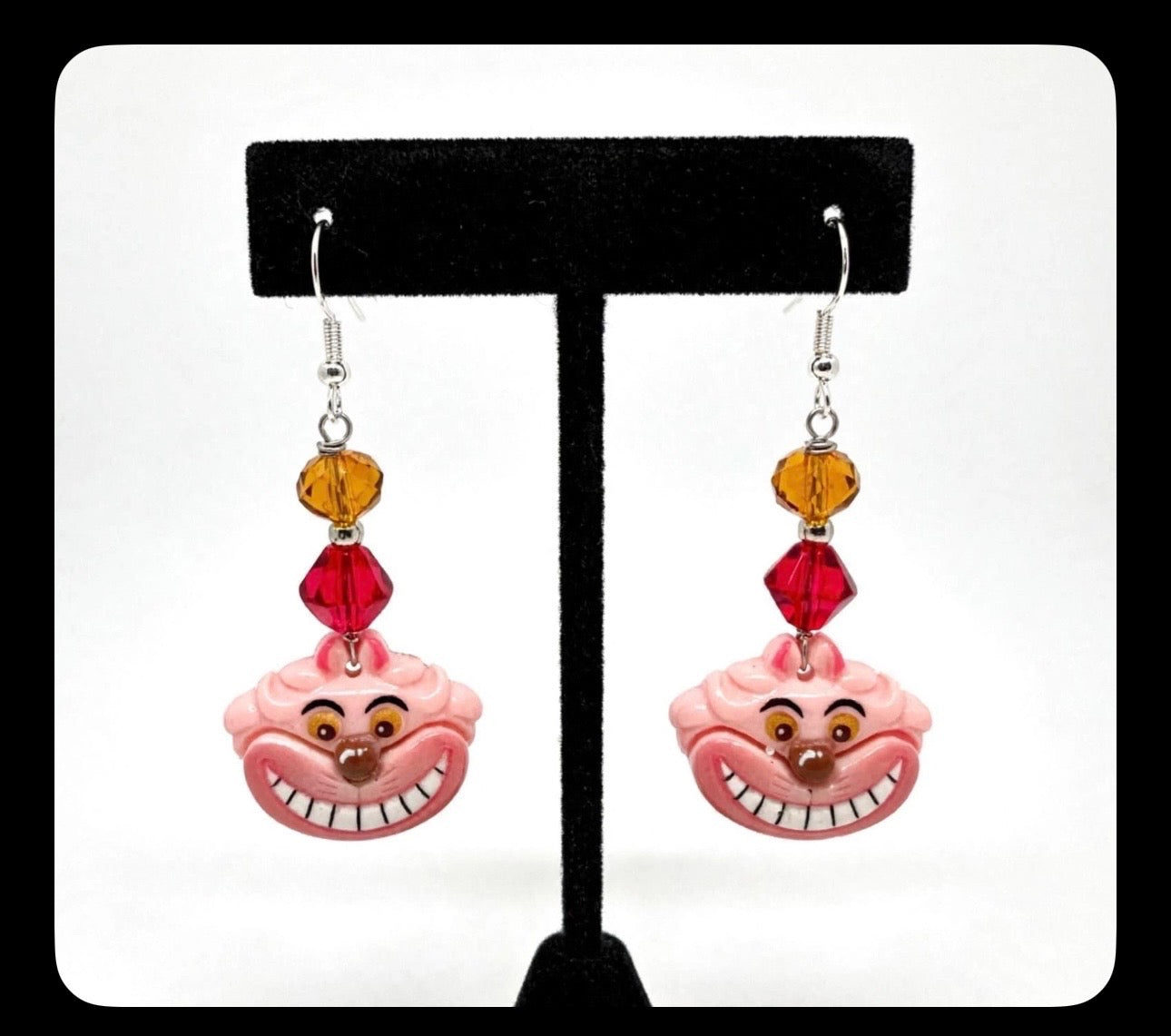 Cheshire Cat Inspired Dangle Clay Resin Earrings - Alice in Wonderland Jewelry