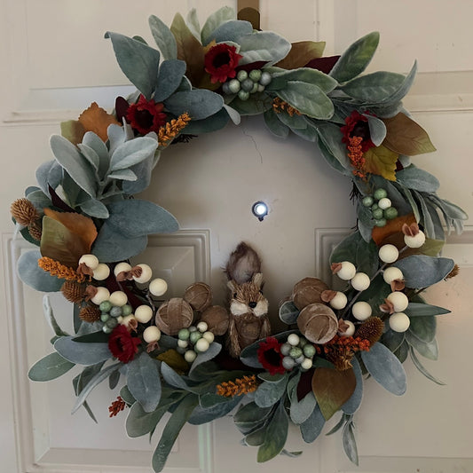Autumnal Rustic Squirrel Wreath - Charming Fall-themed Decoration