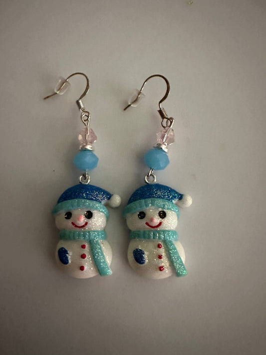 Festive Cute Snowman Earrings - Winter Holiday Clay & Resin Dangle Jewelry