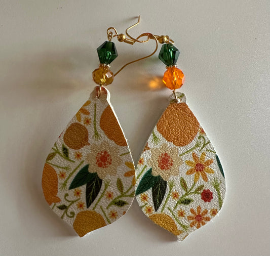 Floral Pattern Faux Leather Earrings - Delightful Teardrop Jewelry