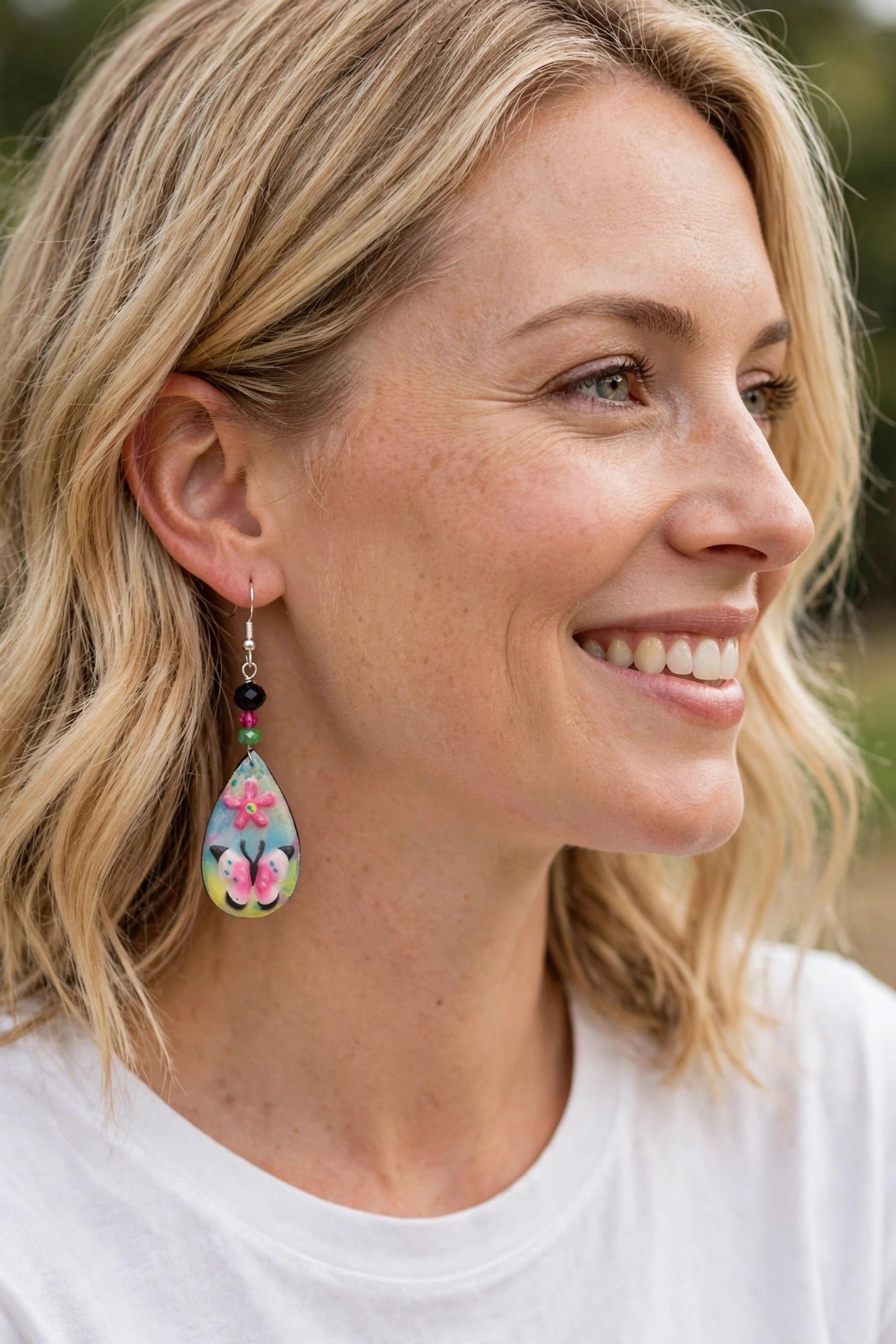 Butterfly Flower Teardrop Clay & Resin Earrings - Kawaii Dangle Jewelry
