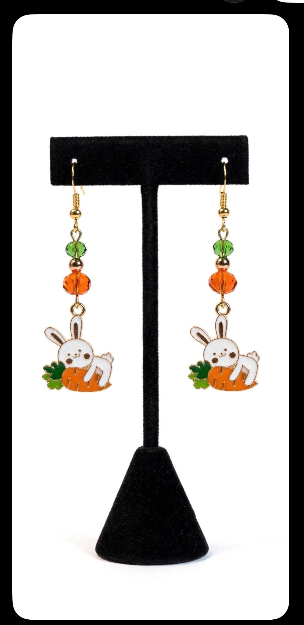 Carrot Cuddle Bunny Enamel Earrings - Cute Dangle Jewelry