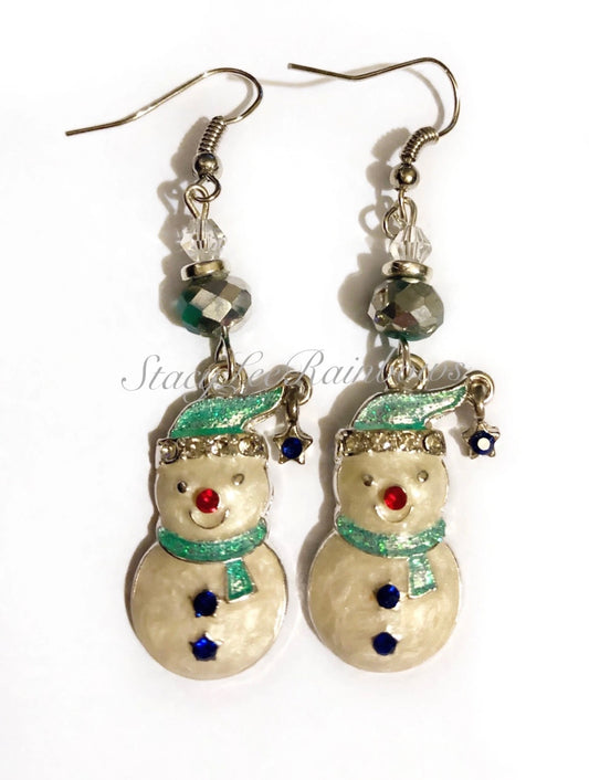 Glittery Cute Snowman Clay & Resin Earrings - Festive Kawaii Dangle Jewelry