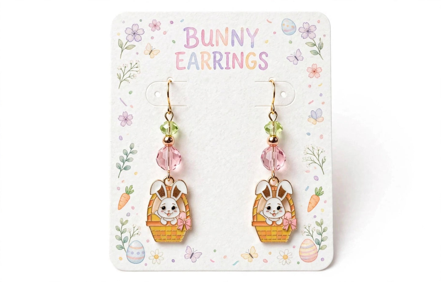 Adorable and sweet Easter Bunny Egg Basket Enamel Earrings - Cute Dangle Jewelry